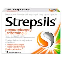 Strepsils pomarańczowy z witaminą C Pastylki twarde 12 sztuk