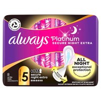 Always Platinum Podpaski ze skrzydełkami Secure Night Extra, 8 sztuk