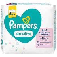 Pampers Sensitive Chusteczki nawilżane dla dzieci, 6 opakowania = 312 chusteczek