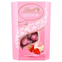 Lindt Lindor Pralinki z białej czekolady z kawałkami truskawek 200 g