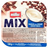 Müller Mix Jogurt o smaku waniliowym z kulkami zbożowymi w czekoladzie mlecznej i białej 130 g