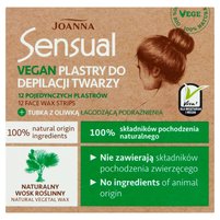 Joanna Sensual Vegan Plastry do depilacji twarzy 12 sztuk + Tubka z oliwką łagodzącą 10 ml