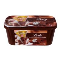 WM lody o smaku śmietankowo-czekoladowym z sosem o smaku czekoladowym 16 %, posypane wiórkami czekol
