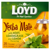 Loyd Yerba Mate Herbata aromatyzowana z miętą i trawą cytrynową o smaku cytryny 34 g (20 torebek)