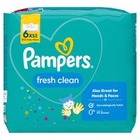 Pampers Fresh Clean Chusteczki nawilżane dla dzieci, 6 opakowania = 312 chusteczek