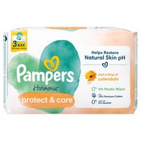 Pampers Harmonie Protect & Care Chusteczki nawilżane, 44 opakowania = 132 szt