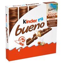 Kinder Bueno Wafel w mlecznej czekoladzie wypełniony mleczno-orzechowym nadzieniem 107,5 g (5 sztuk)