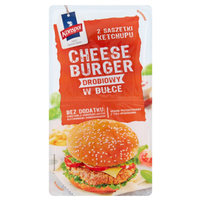 Konspol Cheeseburger drobiowy w bułce z ketchupem 320 g (2 x 150 g + 2 x 10 g)