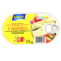 ŁOSOŚ USTKA FILETY Z MAKRELI W OLEJU Z PASTĄ POMIDOROWĄ 175G