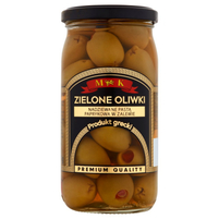 MK Zielone oliwki nadziewane pastą paprykową w zalewie 350 g