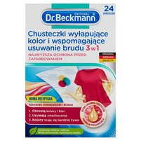 Dr. Beckmann Chusteczki wyłapujące kolor i wspomagające usuwanie brudu 3 w 1 24 sztuki