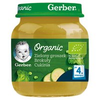 Gerber Organic Zielony groszek brokuły cukinia dla niemowląt po 4. miesiącu 125 g