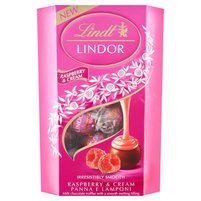 Lindt Lindor Praliny z czekolady mlecznej z nadzieniem o smaku malinowo-śmietankowym 200 g