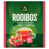 Astra Rooibos Herbatka ekspresowa Rooibos z malinami i grapefruitem 90 g (60 x 1,5 g)