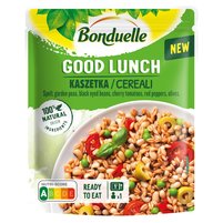 Bonduelle Good Lunch Kaszetka Mieszanka orkiszu groszku fasoli pomidorków papryki i oliwek 250 g