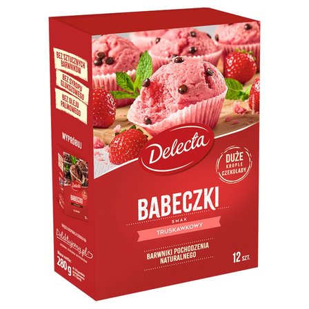 Delecta Babeczki smak truskawkowy mieszanka do domowego wypieku ciasta 280 g (1)