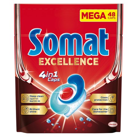 Somat Excellence 4 in 1 Caps Kapsułki do mycia naczyń w zmywarkach 912 g (48 sztuk) (1)