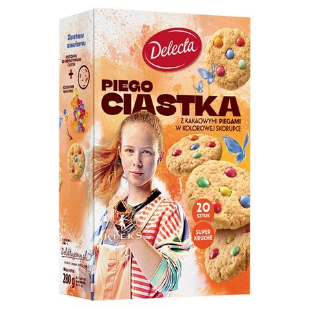 Delecta Piego ciastka z kakaowymi piegami w kolorowej skorupce mieszanka do wypieku ciastek 280 g (1)