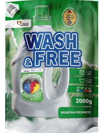 WASH&FREE Żel do prania UNIWERSALNY MOUNTAIN FRESHNESS 60 prań, 2000 g (1)