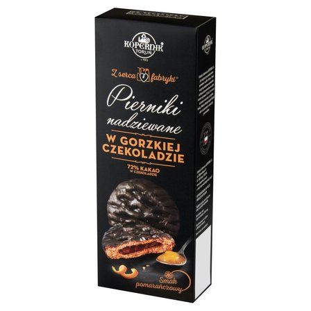 KOPERNIK Z serca fabryki Pierniki nadziewane w gorzkiej czekoladzie smak pomarańczowy 150 g (2)