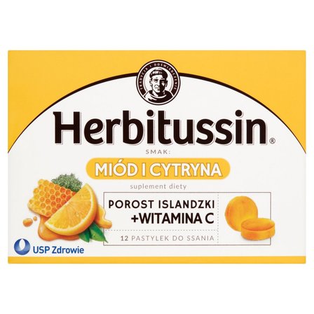 Herbitussin Miód i cytryna Pastylki do ssania Suplement diety 12 pastylek (1)