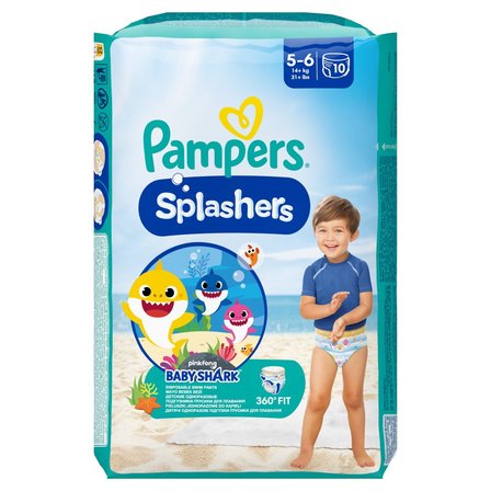 Pampers Splashers Baby Shark, 5, 10 Jednorazowe pieluchomajtki do pływania 14kg+ (1)