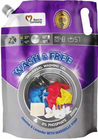 WASH&FREE Uniwersalny żel do prania MYDŁO MARSYLSKIE 60 prań, 2 kg zapas (1)