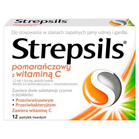 Strepsils pomarańczowy z witaminą C Pastylki twarde 12 sztuk (1)