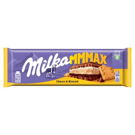 Milka Mmmax Czekolada mleczna z herbatnikiem i nadzieniem kakaowym 300 g (1)