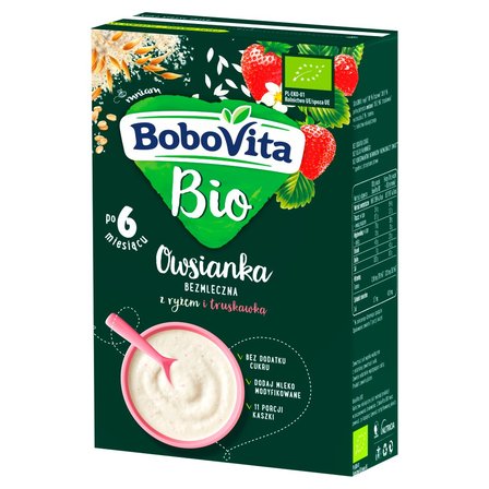 BoboVita Bio Owsianka bezmleczna z ryżem i truskawką po 6 miesiącu 200 g (2)