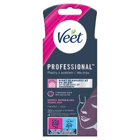 Veet Professional Plastry z woskiem skóra normalna 20 sztuk i 4 chusteczki (1)