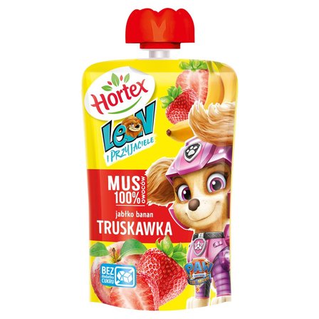 Hortex Leon i Przyjaciele Mus owocowy jabłko banan truskawka 100 g (1)