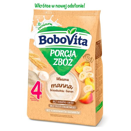 BoboVita Porcja zbóż Kaszka mleczna manna brzoskwinia-banan po 4 miesiącu 210 g (1)