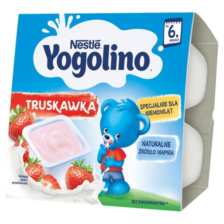 Nestlé Yogolino Deserek mleczno-owocowy truskawka dla niemowląt po 6. miesiącu 400 g (4 x 100 g) (1)