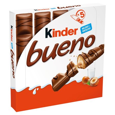 Kinder Bueno Wafel w mlecznej czekoladzie wypełniony mleczno-orzechowym nadzieniem 107,5 g (5 sztuk) (1)