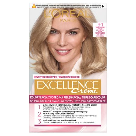 L'Oréal Paris Excellence Creme Farba do włosów 9.1 bardzo jasny blond popielaty (1)