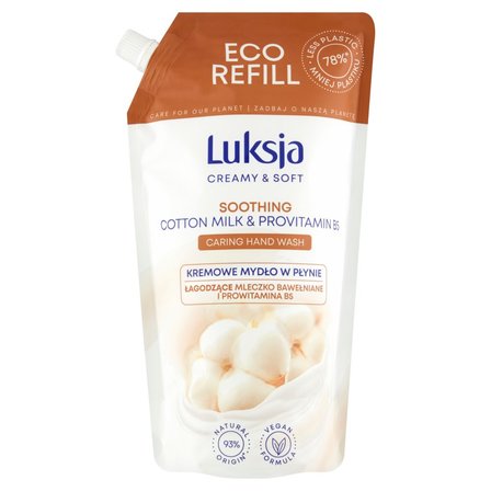 Luksja Creamy & Soft Kremowe mydło w płynie łagodzące mleczko bawełniane i prowitamina B5 900 ml (1)