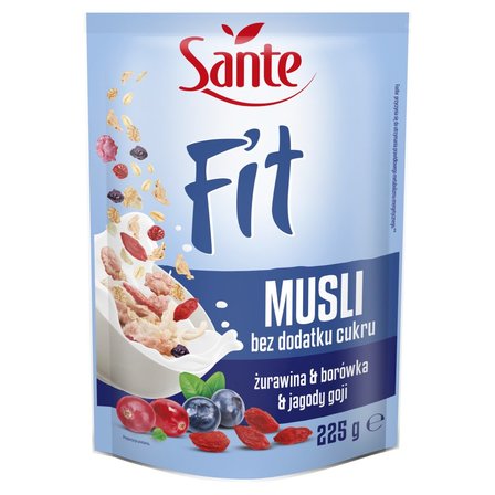 Sante Fit Musli bez dodatku cukru żurawina & borówka & jagody goji 225 g (1)