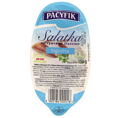 PACYFIK SAŁATKA WARZYWNA ZE ŚLEDZIEM ŁAGODNA 150G (1)