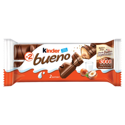 Kinder Bueno Wafel w mlecznej czekoladzie wypełniony mleczno-orzechowym nadzieniem 43 g (2 sztuki) (1)