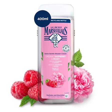 Le Petit Marseillais Kremowy żel pod prysznic malina bio & piwonia 400 ml (5)