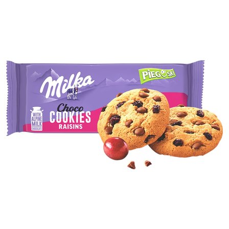 Milka Pieguski Choco Cookie Raisins Ciasteczka z kawałkami czekolady mlecznej i rodzynkami 135 g (2)