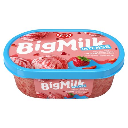 Big Milk Intense Lody smak truskawkowy z sosem truskawkowym i kawałkami truskawek 900 ml (1)