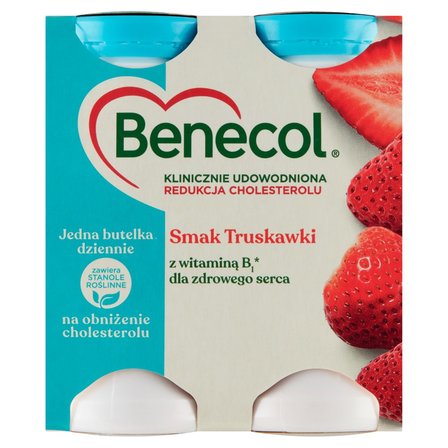 Benecol Napój jogurtowy z dodatkiem stanoli roślinnych smak truskawki 270 g (4 x 67,5 g) (1)