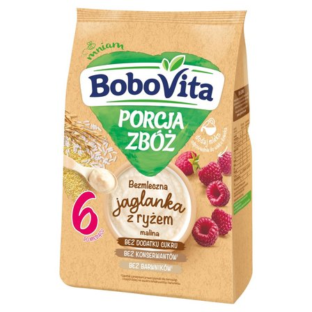 BoboVita Porcja zbóż Kaszka bezmleczna jaglano-ryżowa malina po 6 miesiącu 170 g (1)