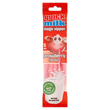 Quick Milk Magic Sipper Słomki smakowe do mleka o smaku truskawkowym 30 g (5 x 6 g) (1)