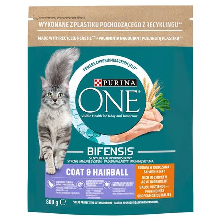 PURINA ONE Bifensis Coat & Hairball Karma dla kotów bogata w kurczaka 800 g (1)