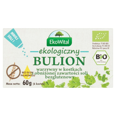 EkoWital Ekologiczny bulion warzywny w kostkach o obniżonej zawartości soli 60 g BIO  (6 sztuk) (1)