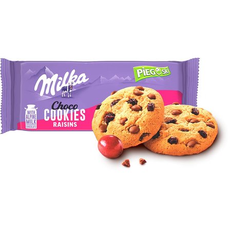 Milka Pieguski Choco Cookie Raisins Ciasteczka z kawałkami czekolady mlecznej i rodzynkami 135 g (3)