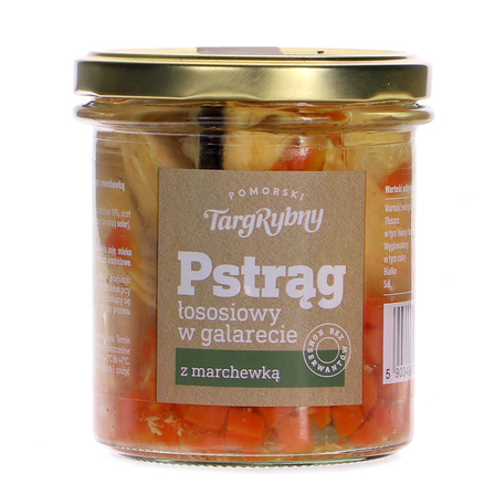 Pomorski Targ rybny pstrą­g łososiowy w galarecie z marchewką 300g (1)